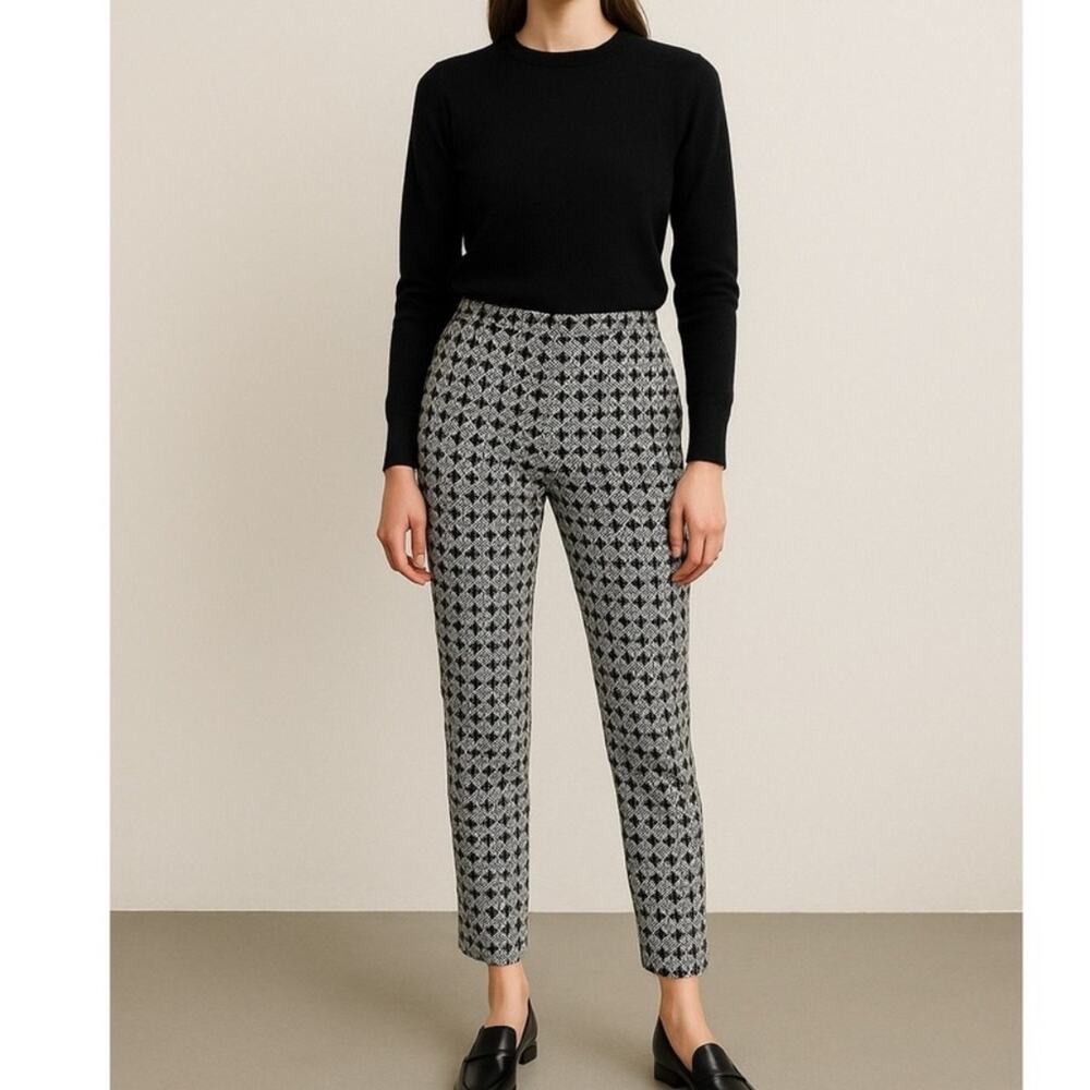 Tory Burch Women’s Callie Jaquard Seamed Black Ivory Mid Rise Cropped Pants Sz 8